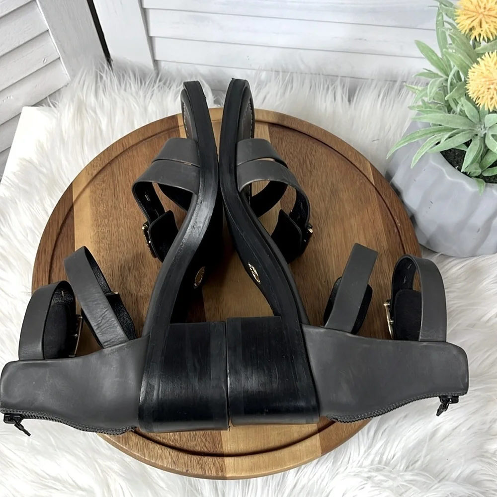 RAG & BONE l Metal Gray Strappy Heel Fallon Leather Sandal Brass Buckle 9.5 - Picture 9 of 14
